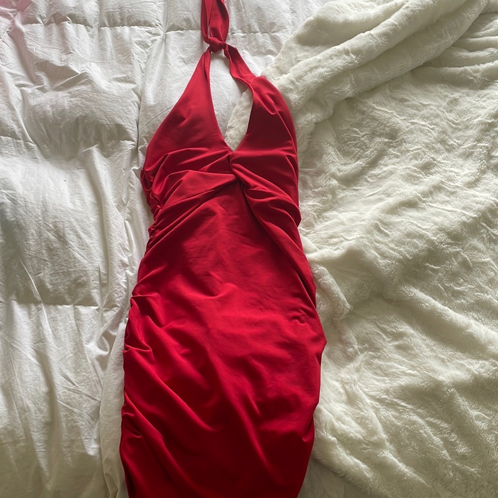 Amazon Red Dress, Rouched in the back
